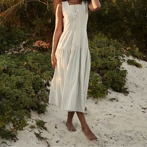 Doen sample dress in size Small. 100% cotton chambrey striped jacquard fabric.